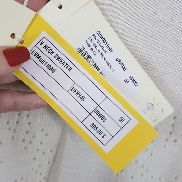 MARNI Sweater Mens Size 50 Off White Pullover VNeck Fine Wool Flowers $895 - Picture 5 of 11